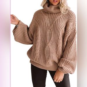 ZESICA Chunky Knit Sweater Pullover in Light Brown